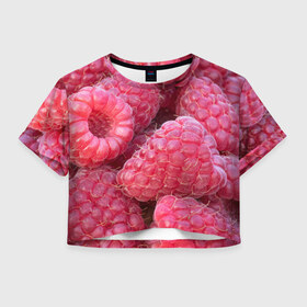 Женская футболка Crop-top 3D с принтом Очень много малины в Санкт-Петербурге, 100% полиэстер | круглая горловина, длина футболки до линии талии, рукава с отворотами | плоды | ягоды