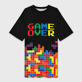 Платье-футболка 3D с принтом ТЕТРИС в Санкт-Петербурге,  |  | 8 bit | block | game | game over | tetris | детсво | игра | игрок | кубики | ностальгия | тетрис