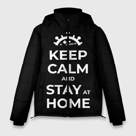 Мужская зимняя куртка 3D с принтом Keep calm and stay at home в Санкт-Петербурге, верх — 100% полиэстер; подкладка — 100% полиэстер; утеплитель — 100% полиэстер | длина ниже бедра, свободный силуэт Оверсайз. Есть воротник-стойка, отстегивающийся капюшон и ветрозащитная планка. 

Боковые карманы с листочкой на кнопках и внутренний карман на молнии. | Тематика изображения на принте: covid | covid 19 | keep calm | stay home | stayhome | коронавирус