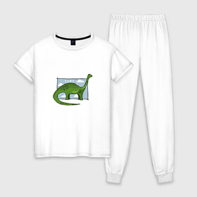 Женская пижама хлопок с принтом Динозавр в Санкт-Петербурге, 100% хлопок | брюки и футболка прямого кроя, без карманов, на брюках мягкая резинка на поясе и по низу штанин | dinosaur | t rex | арт | динозавр | животные | картинка | рисунок
