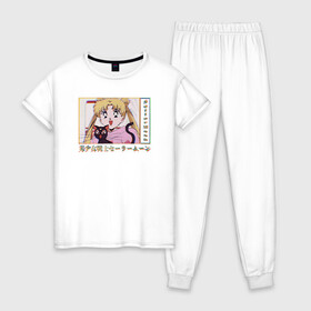 Женская пижама хлопок с принтом Sailor Moon Usagi Tsukino Luna в Санкт-Петербурге, 100% хлопок | брюки и футболка прямого кроя, без карманов, на брюках мягкая резинка на поясе и по низу штанин | anime | kawaii | manga | sailor moon | sailor moon luna | usagi tsukino | vaporwave | аниме | луна | манга | сейлор мун | усаги цукино