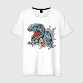 Мужская футболка хлопок с принтом Годзилла в Санкт-Петербурге, 100% хлопок | прямой крой, круглый вырез горловины, длина до линии бедер, слегка спущенное плечо. | godzilla | годзила | годзилла | дракон | животные | зверь | рисунок | хищник