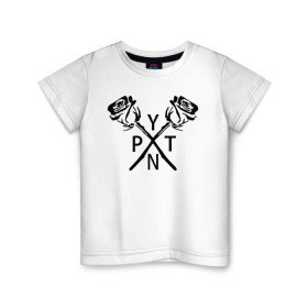 Детская футболка хлопок с принтом PYTN X ROSE. в Санкт-Петербурге, 100% хлопок | круглый вырез горловины, полуприлегающий силуэт, длина до линии бедер | payton | payton moormeie | pytn | rose | блогер | знаменитость | пейтон | пейтон моормиер | тиктоенр