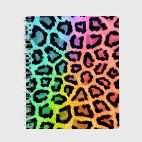 Тетрадь с принтом JAGUAR GRADIENT в Санкт-Петербурге, 100% бумага | 48 листов, плотность листов — 60 г/м2, плотность картонной обложки — 250 г/м2. Листы скреплены сбоку удобной пружинной спиралью. Уголки страниц и обложки скругленные. Цвет линий — светло-серый
 | cat | jaguar | leopard | yaguar | дикая кошка | животные | кошка | леопард | пятна животного | текстура | шерсть | ягуар
