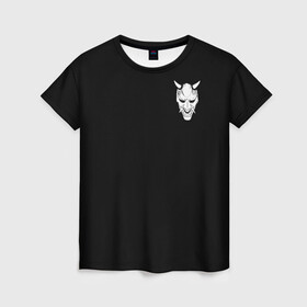 Женская футболка 3D с принтом Демон Они (Принт на спине) в Санкт-Петербурге, 100% полиэфир ( синтетическое хлопкоподобное полотно) | прямой крой, круглый вырез горловины, длина до линии бедер | cyberpunk | demon | japan | kyoto | oni | tokyo | аниме | демон | киберпанк | маска | они | стиль | ханья | япония | японский
