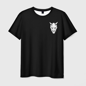 Мужская футболка 3D с принтом Демон Они (Принт на спине) в Санкт-Петербурге, 100% полиэфир | прямой крой, круглый вырез горловины, длина до линии бедер | cyberpunk | demon | japan | kyoto | oni | tokyo | аниме | демон | киберпанк | маска | они | стиль | ханья | япония | японский