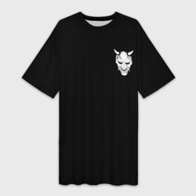 Платье-футболка 3D с принтом Демон Они (Принт на спине) в Санкт-Петербурге,  |  | cyberpunk | demon | japan | kyoto | oni | tokyo | аниме | демон | киберпанк | маска | они | стиль | ханья | япония | японский