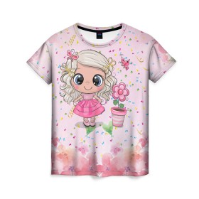 Женская футболка 3D с принтом Маленькая принцесса в Санкт-Петербурге, 100% полиэфир ( синтетическое хлопкоподобное полотно) | прямой крой, круглый вырез горловины, длина до линии бедер | бабочка | девочка | девочке | маленькая | милая | сердечки | цветочки