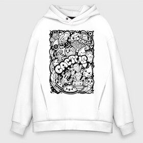 Мужское худи Oversize хлопок с принтом Black and White в Санкт-Петербурге, френч-терри — 70% хлопок, 30% полиэстер. Мягкий теплый начес внутри —100% хлопок | боковые карманы, эластичные манжеты и нижняя кромка, капюшон на магнитной кнопке | art | cactus | characters | drawing | drop | арт | кактус | капля | персонажи | рисунок