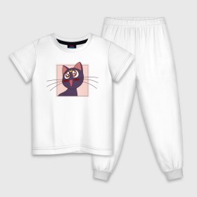 Детская пижама хлопок с принтом Luna, Sailor Moon в Санкт-Петербурге, 100% хлопок |  брюки и футболка прямого кроя, без карманов, на брюках мягкая резинка на поясе и по низу штанин
 | Тематика изображения на принте: 90s | cat | cute | kawaii | kitty | luna | sailor moon | usagi tsukino | аниме | каваии | кавай | кот | котики | луна | манга | марс | меркурий | милота | сейлор | сейлор мун | усаги цукино