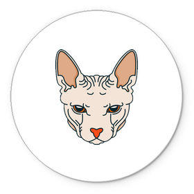 Коврик для мышки круглый с принтом Сфинкс в Санкт-Петербурге, резина и полиэстер | круглая форма, изображение наносится на всю лицевую часть | арт | животные | картинка | лысая кошка | лысый кот | мультяшный принт | нарисованная кошка | нарисованный кот | принт | рисунок | сфинкс