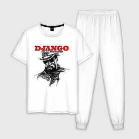 Мужская пижама хлопок с принтом Django в Санкт-Петербурге, 100% хлопок | брюки и футболка прямого кроя, без карманов, на брюках мягкая резинка на поясе и по низу штанин
 | django | tarantino | джанго | джанго освобожденный | тарантино