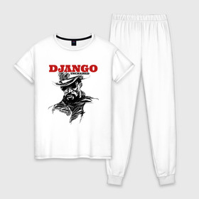 Женская пижама хлопок с принтом Django в Санкт-Петербурге, 100% хлопок | брюки и футболка прямого кроя, без карманов, на брюках мягкая резинка на поясе и по низу штанин | django | tarantino | джанго | джанго освобожденный | тарантино