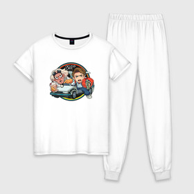 Женская пижама хлопок с принтом Back to the Future в Санкт-Петербурге, 100% хлопок | брюки и футболка прямого кроя, без карманов, на брюках мягкая резинка на поясе и по низу штанин | django | tarantino | джанго | джанго освобожденный | тарантино