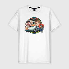 Мужская футболка премиум с принтом Back to the Future в Санкт-Петербурге, 92% хлопок, 8% лайкра | приталенный силуэт, круглый вырез ворота, длина до линии бедра, короткий рукав | django | tarantino | джанго | джанго освобожденный | тарантино