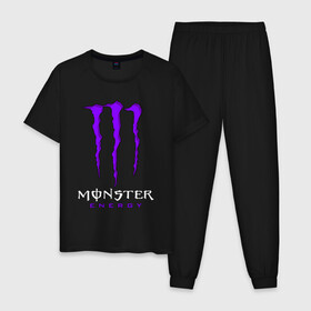 Мужская пижама хлопок с принтом MONSTER ENERGY в Санкт-Петербурге, 100% хлопок | брюки и футболка прямого кроя, без карманов, на брюках мягкая резинка на поясе и по низу штанин
 | black monster | bmx | claw | cybersport | energy | monster | monster energy | moto | motocross | race | sport | киберспорт | когти | монстер энерджи | монстр | мото | мотокросс | ралли | скейтбординг | спорт | т | энергия