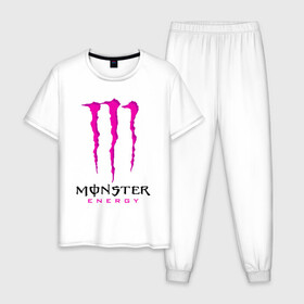 Мужская пижама хлопок с принтом MONSTER ENERGY в Санкт-Петербурге, 100% хлопок | брюки и футболка прямого кроя, без карманов, на брюках мягкая резинка на поясе и по низу штанин
 | black monster | bmx | claw | cybersport | energy | monster | monster energy | moto | motocross | race | sport | киберспорт | когти | монстер энерджи | монстр | мото | мотокросс | ралли | скейтбординг | спорт | т | энергия