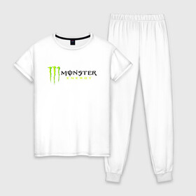 Женская пижама хлопок с принтом MONSTER ENERGY в Санкт-Петербурге, 100% хлопок | брюки и футболка прямого кроя, без карманов, на брюках мягкая резинка на поясе и по низу штанин | black monster | bmx | claw | cybersport | energy | monster | monster energy | moto | motocross | race | sport | киберспорт | когти | монстер энерджи | монстр | мото | мотокросс | ралли | скейтбординг | спорт | т | энергия