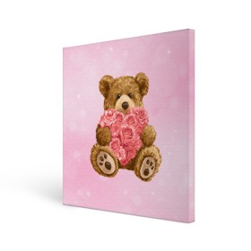 Холст квадратный с принтом Плюшевый медведь с сердечком в Санкт-Петербурге, 100% ПВХ |  | Тематика изображения на принте: арт | животные | картинка | медвежонок | мишка | плюшевый медведь | рисунок | розовые цветы | розочки | розы | сердечко | сердце | сердце из роз | цветы