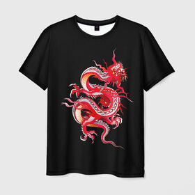 Мужская футболка 3D с принтом Дракон в Санкт-Петербурге, 100% полиэфир | прямой крой, круглый вырез горловины, длина до линии бедер | арт | дракон | дракоша | животные | картинка | китайский дракон | красный дракон | рисунок | японский дракон | ящер