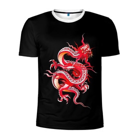 Мужская футболка 3D спортивная с принтом Дракон в Санкт-Петербурге, 100% полиэстер с улучшенными характеристиками | приталенный силуэт, круглая горловина, широкие плечи, сужается к линии бедра | Тематика изображения на принте: арт | дракон | дракоша | животные | картинка | китайский дракон | красный дракон | рисунок | японский дракон | ящер