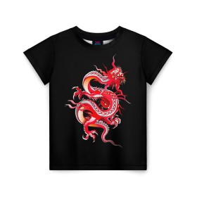 Детская футболка 3D с принтом Дракон в Санкт-Петербурге, 100% гипоаллергенный полиэфир | прямой крой, круглый вырез горловины, длина до линии бедер, чуть спущенное плечо, ткань немного тянется | арт | дракон | дракоша | животные | картинка | китайский дракон | красный дракон | рисунок | японский дракон | ящер