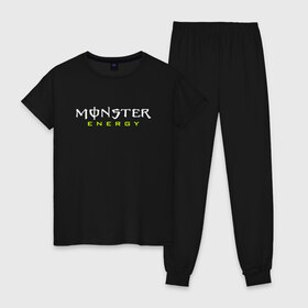 Женская пижама хлопок с принтом MONSTER ENERGY (НА СПИНЕ) в Санкт-Петербурге, 100% хлопок | брюки и футболка прямого кроя, без карманов, на брюках мягкая резинка на поясе и по низу штанин | black monster | bmx | claw | cybersport | energy | monster | monster energy | moto | motocross | race | sport | киберспорт | когти | монстер энерджи | монстр | мото | мотокросс | ралли | скейтбординг | спорт | т | энергия
