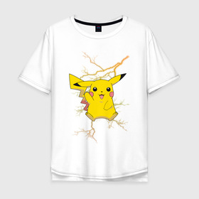 Мужская футболка хлопок Oversize с принтом Pikachu в Санкт-Петербурге, 100% хлопок | свободный крой, круглый ворот, “спинка” длиннее передней части | anime | pikachu | pokemon | pokemon logo | аниме | анимэ | пика | пикачу | покемон | покемон постер | эш и пикачу | эш кетчум | япония | японский