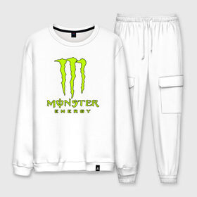 Мужской костюм хлопок с принтом MONSTER ENERGY в Санкт-Петербурге, 100% хлопок | на свитшоте круглая горловина, мягкая резинка по низу. Брюки заужены к низу, на них два вида карманов: два “обычных” по бокам и два объемных, с клапанами, расположенные ниже линии бедра. Брюки с мягкой трикотажной резинкой на поясе и по низу штанин. В поясе для дополнительного комфорта — широкие завязки | black monster | bmx | claw | cybersport | energy | monster | monster energy | moto | motocross | race | sport | киберспорт | когти | монстер энерджи | монстр | мото | мотокросс | ралли | скейтбординг | спорт | т | энергия