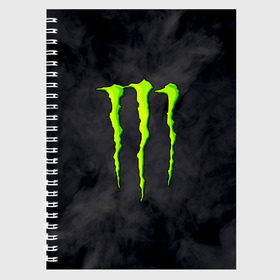 Тетрадь с принтом MONSTER ENERGY в Санкт-Петербурге, 100% бумага | 48 листов, плотность листов — 60 г/м2, плотность картонной обложки — 250 г/м2. Листы скреплены сбоку удобной пружинной спиралью. Уголки страниц и обложки скругленные. Цвет линий — светло-серый
 | Тематика изображения на принте: black monster | bmx | claw | cybersport | energy | monster | monster energy | moto | motocross | race | sport | киберспорт | когти | монстер энерджи | монстр | мото | мотокросс | ралли | скейтбординг | спорт | т | энергия