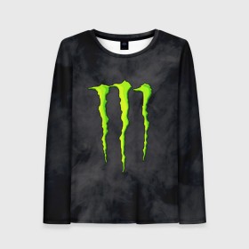 Женский лонгслив 3D с принтом MONSTER ENERGY в Санкт-Петербурге, 100% полиэстер | длинные рукава, круглый вырез горловины, полуприлегающий силуэт | black monster | bmx | claw | cybersport | energy | monster | monster energy | moto | motocross | race | sport | киберспорт | когти | монстер энерджи | монстр | мото | мотокросс | ралли | скейтбординг | спорт | т | энергия