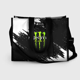 Сумка-шоппер 3D с принтом MONSTER ENERGY в Санкт-Петербурге, 100% полиэстер | застегивается на металлическую кнопку; внутренний карман застегивается на молнию. Стенки укреплены специальным мягким материалом, чтобы защитить содержимое от несильных ударов
 | black monster | bmx | claw | cybersport | energy | monster | monster energy | moto | motocross | race | sport | киберспорт | когти | монстер энерджи | монстр | мото | мотокросс | ралли | скейтбординг | спорт | т | энергия