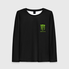 Женский лонгслив 3D с принтом MONSTER ENERGY (+спина) (Z) в Санкт-Петербурге, 100% полиэстер | длинные рукава, круглый вырез горловины, полуприлегающий силуэт | black monster | bmx | claw | cybersport | energy | monster | monster energy | moto | motocross | race | sport | киберспорт | когти | монстер энерджи | монстр | мото | мотокросс | ралли | скейтбординг | спорт | т | энергия