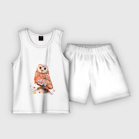 Детская пижама с шортами хлопок с принтом Совушка в Санкт-Петербурге,  |  | арт | весна | животные | картинка | краски | рисунок | сова | яркий