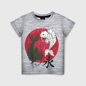 Детская футболка 3D с принтом Japan style в Санкт-Петербурге, 100% гипоаллергенный полиэфир | прямой крой, круглый вырез горловины, длина до линии бедер, чуть спущенное плечо, ткань немного тянется | арт | гармония | животные | инь янь | карп | картинка | красная луна | подарок | рисунок | самурай | цыгун | японский