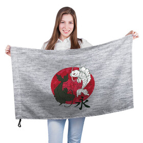 Флаг 3D с принтом Japan style в Санкт-Петербурге, 100% полиэстер | плотность ткани — 95 г/м2, размер — 67 х 109 см. Принт наносится с одной стороны | арт | гармония | животные | инь янь | карп | картинка | красная луна | подарок | рисунок | самурай | цыгун | японский