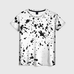 Женская футболка 3D с принтом Далматинец - брызги чёрными пятнами в Санкт-Петербурге, 100% полиэфир ( синтетическое хлопкоподобное полотно) | прямой крой, круглый вырез горловины, длина до линии бедер | брызги краски | далматинец | краска | пятно | с брызгами | черные пятна