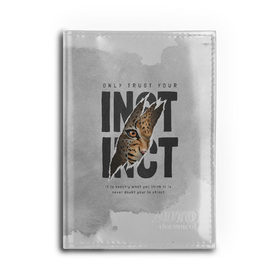 Обложка для автодокументов с принтом INSTINCT Инстинкт хищника тигр в Санкт-Петербурге, натуральная кожа |  размер 19,9*13 см; внутри 4 больших “конверта” для документов и один маленький отдел — туда идеально встанут права | большая кошка. тигр | дикая природа | инстинкт | инстинкт выживания | кошка | лев | леопард | надпись | текст | фраза | хищник | хищница