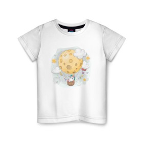 Детская футболка хлопок с принтом Единорог в космосе в Санкт-Петербурге, 100% хлопок | круглый вырез горловины, полуприлегающий силуэт, длина до линии бедер | nasa | воздушный шар | единорог | звезды | космос | луна | милый | милый единорог