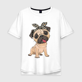 Мужская футболка хлопок Oversize с принтом милый мопс в Санкт-Петербурге, 100% хлопок | свободный крой, круглый ворот, “спинка” длиннее передней части | versace | арт | версаче | гламурный | животные | золото | картинка | леопард | милый | мода | мопс | мопсиха | пес | песик | рисунок | собака