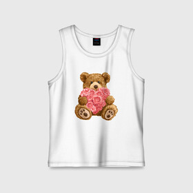 Детская майка хлопок с принтом Плюшевый медведь с сердечком в Санкт-Петербурге,  |  | арт | животные | картинка | медвежонок | мишка | плюшевый медведь | рисунок | розовые цветы | розочки | розы | сердечко | сердце | сердце из роз | цветы