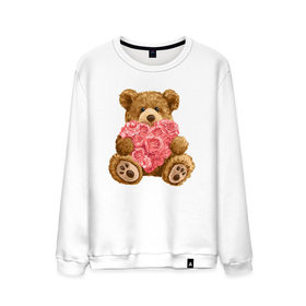 Мужской свитшот хлопок с принтом Плюшевый медведь с сердечком в Санкт-Петербурге, 100% хлопок |  | арт | животные | картинка | медвежонок | мишка | плюшевый медведь | рисунок | розовые цветы | розочки | розы | сердечко | сердце | сердце из роз | цветы