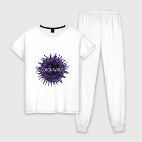 Женская пижама хлопок с принтом Coronavirus в Санкт-Петербурге, 100% хлопок | брюки и футболка прямого кроя, без карманов, на брюках мягкая резинка на поясе и по низу штанин | coronavirus | арт | вирус | коронавирус | пандемия