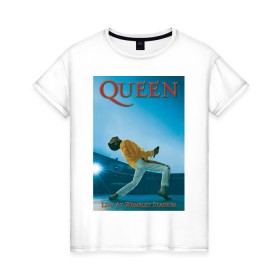 Женская футболка хлопок с принтом Queen в Санкт-Петербурге, 100% хлопок | прямой крой, круглый вырез горловины, длина до линии бедер, слегка спущенное плечо | queen | арт | музыка | рок | фредди меркьюри