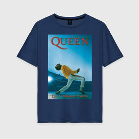 Женская футболка хлопок Oversize с принтом Queen в Санкт-Петербурге, 100% хлопок | свободный крой, круглый ворот, спущенный рукав, длина до линии бедер
 | queen | арт | музыка | рок | фредди меркьюри