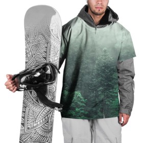 Накидка на куртку 3D с принтом Туманный лес в Санкт-Петербурге, 100% полиэстер |  | дерево | деревья | зеленый | лес | облака | облако | снег | темный