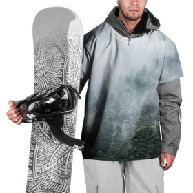 Накидка на куртку 3D с принтом Туманный лес в Санкт-Петербурге, 100% полиэстер |  | Тематика изображения на принте: белый | зеленый | лес | облака | облако | природа | темный | туман