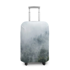 Чехол для чемодана 3D с принтом Туманный лес в Санкт-Петербурге, 86% полиэфир, 14% спандекс | двустороннее нанесение принта, прорези для ручек и колес | белый | зеленый | лес | облака | облако | природа | темный | туман