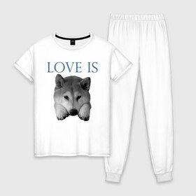 Женская пижама хлопок с принтом Любовь - это акита в Санкт-Петербурге, 100% хлопок | брюки и футболка прямого кроя, без карманов, на брюках мягкая резинка на поясе и по низу штанин | акита | акита ину | дрессировка | забота | любовь | собака | собаки | собачка | собачник | увлечение | хобби | шиба ину