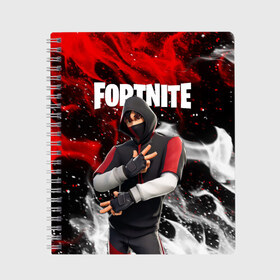 Тетрадь с принтом FORTNITE IKONIK в Санкт-Петербурге, 100% бумага | 48 листов, плотность листов — 60 г/м2, плотность картонной обложки — 250 г/м2. Листы скреплены сбоку удобной пружинной спиралью. Уголки страниц и обложки скругленные. Цвет линий — светло-серый
 | Тематика изображения на принте: deadmau5 | fortnite | fortnite 2 | fortnite x маршмелло | ikonik | marshmello | ninja | ninja streamer | raven | travis scott | ворон | иконик | ниндзя | пили | рейвен | трэвис скотт | фортнайт